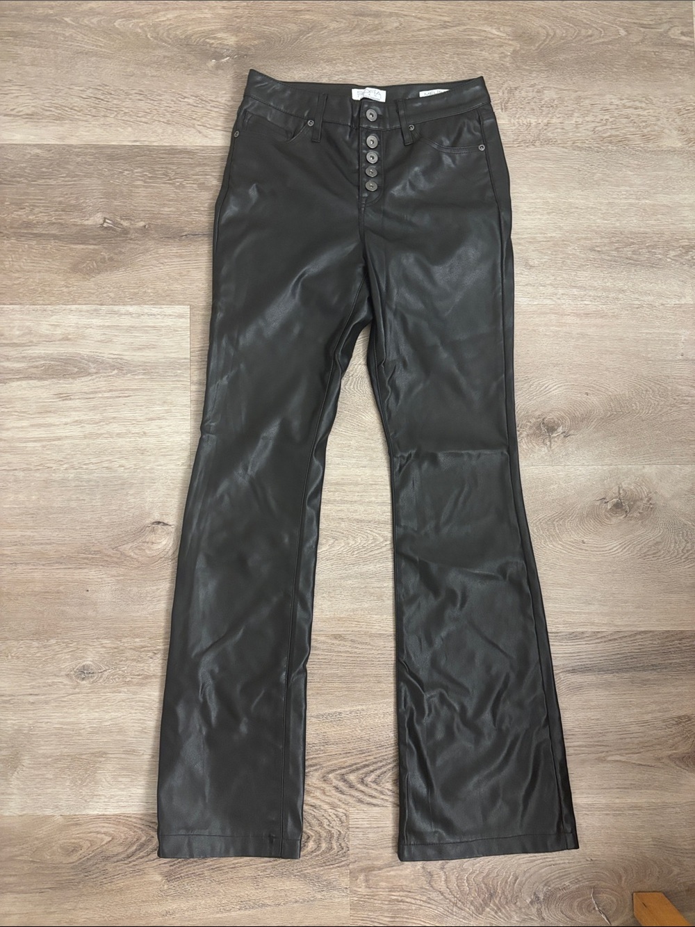Sofia Vergara - Women's Black Faux Leather Button-Front Flare Pants